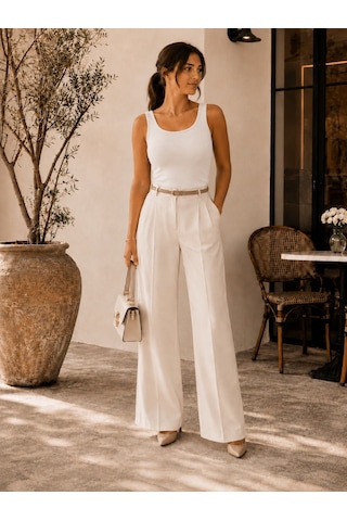 Unika Boutique Kadın Fittili Kalın Askılı Crop Atlet ekru