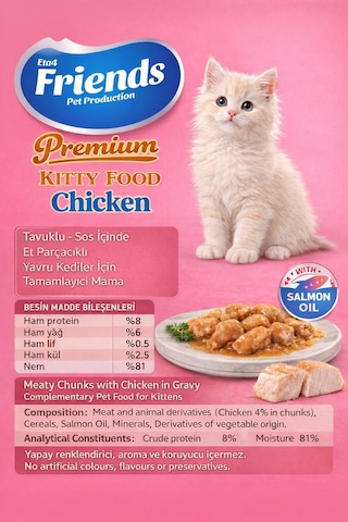 Premium Tavuklu Yavru Kedi Konservesi 400 Gr Kitten Yaş Mama 0-12 Ay