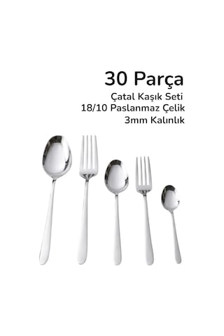 İmza 30 Parça 18/10 Paslanmaz Çelik Çatal Kaşık Takımı Gri