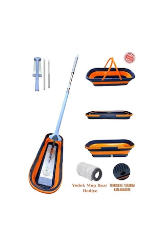 Tekerlekli Katlanır Kova Ve Üst Kalite Kendinden Sıkmalı Mop Takı