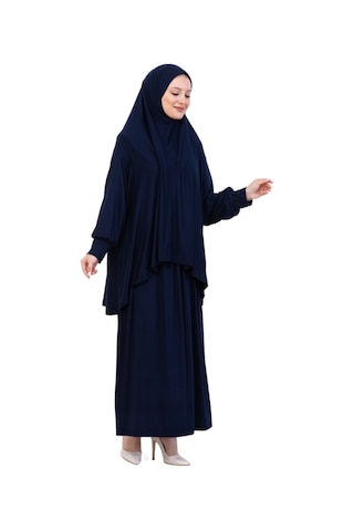 Modish Group İki Parça Namaz Elbisesi Uzun Pamuklu Tesettür Giyim Abaya & Başörtüsü Set Lacivert
