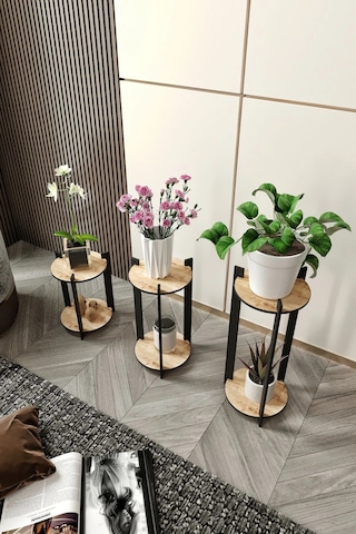 3'lü Yuvarlak Çiçeklik Saksılık Meşe Meşe