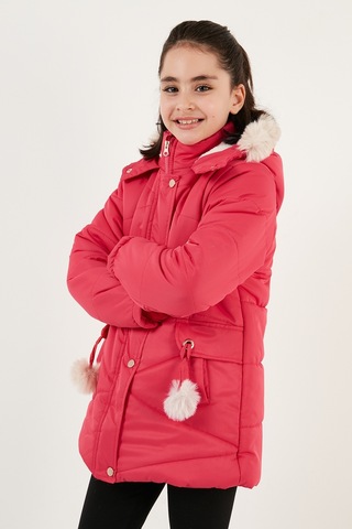 Lela Içi Peluş Astarlı Kapüşonlu Şişme Kız Çocuk Mont 6035034 Kırmızı