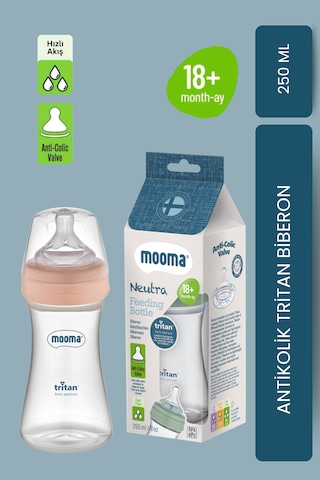 Mooma Neutra Antikolik Tritan Biberon 250 Ml 18 Ay Hızlı Akış - Old Rose