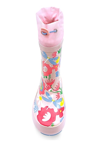 Denokids Kedi Çiçekli Kız Çocuk Pembe Yağmur Botu Renkli