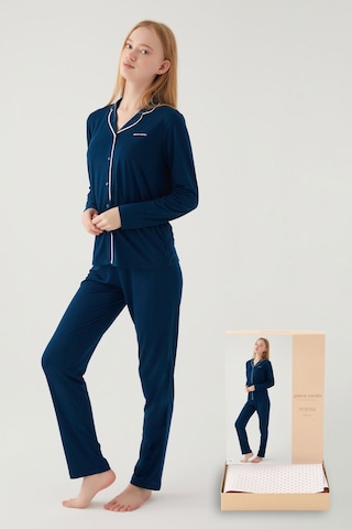 Pierre Cardin 8768 Önden Düğmeli Kadın Pijama Takım Uzay Lacivert