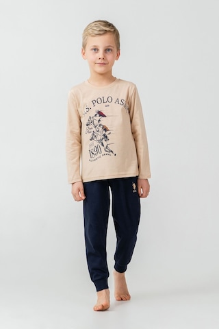 U.S. Polo Assn. Erkek Çocuk Pijama Takımı Baskılı Krem Uzun Kol Pijama Takımı Us2637-c-v1 Us2637-c-v1