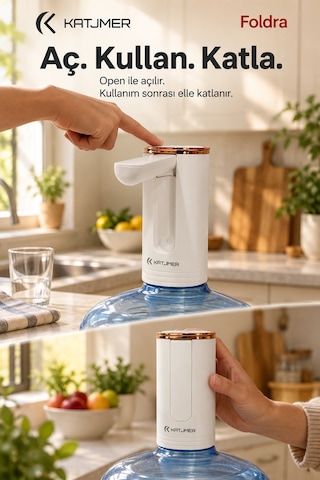 Kj/fd-001 Foldra Şarjlı Damacana Su Pompası, Katlanabilir, Tek Tuş, Usb Şarjlı, 1,4 L/dk - Beyaz