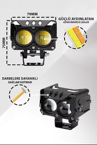 2 Adet Led Spot Işık Ve Sarı Beyaz Projektör Lens 2 Gözlü Dikdörtgen Baykuş Led Off Road Lamba Motosiklet
