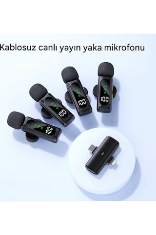 Kablosuz 4 Adet Tüylü Yaka Mikrofonu Apple iPhone Uyumlu  Type-c Pc Tablet Video Kayıt Vlog Lightning Usb-c Çıkış