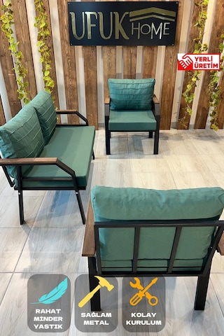 Ard & Garden 211 Yeşilfermuarlı Bahçe Balkon Takımı, Cafe, Salon - Metal Kanepe Koltuk Takımı Yeşil