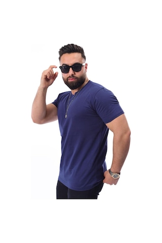 Mcz Giyim Lacivert Renk Bisiklet Yaka Düz Renk Erkek T-shirt
