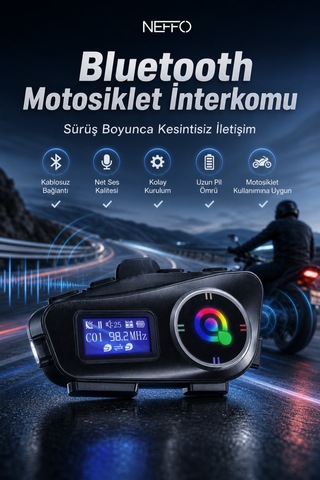 İntercom 2 Kişi Bağlantılı Telsiz Özellikli Bluetooth Kask Kulaklık Ekranlı Fenerli Telsiz Intercom