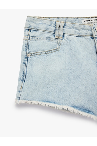 Koton Normal Bel Cepli Pamuklu Pis Paça Regular Fit Mikro Denim Şort Açık İndigo 6sal40242md