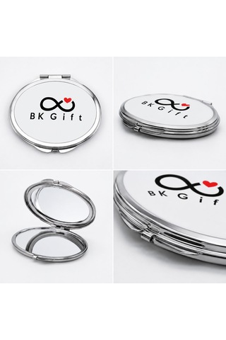 Logonuza Özel 10 Adet 6,6x5,4 Cm Baskı Alanlı Çift Taraflı Oval Metal Makyaj Aynası Beyaz