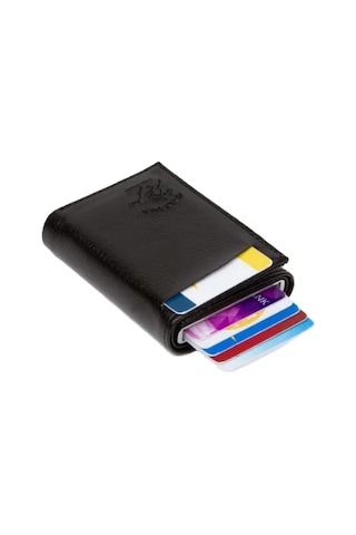 Adelina Bags Deri Mekanizmalı Otomatik Kızaklı Erkek Kartlık Cüzdan Siyah