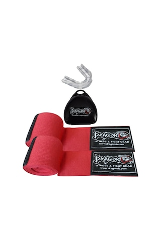 Dragondo Boks Bandajı Elastik Bandaj Çift Ve Dişlik 2'li Set Kırmızı