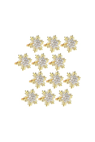 Homyl 12 Adet Yılbaşı Kar Tanesi Peçete Halkası Altın Altın