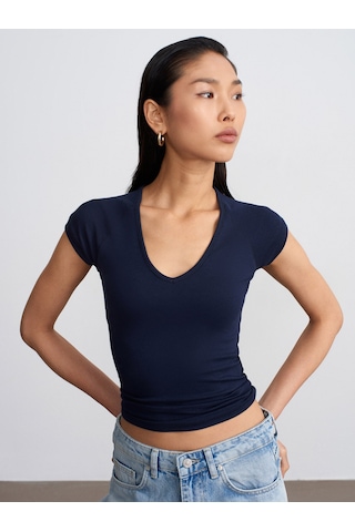 Dilvin 32894 V Yaka Fit T-shirt-k.lacivert