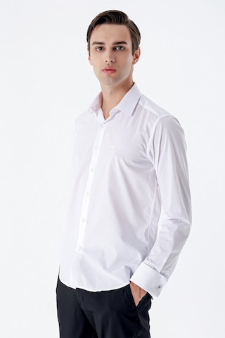 İmza Beyaz Uzun Kollu Sert Yaka Cepsiz Pamuklu Basic Slim Fit Dar Kesim Gömlek 1004240059-beyaz Beyaz