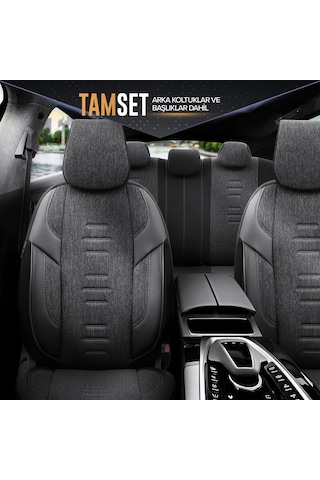 Throne Design Terletmeyen Keten Kumaş Ekstra Destekli Özel Tasarım Universal Oto Koltuk Kılıfı Tam Set
