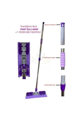 Sihirli Mop Yer Fayans Duvar Yüzey Temizlik Mikrofiber Mandallı Mop, Teleskopik Saplı İstediğin Bezi Tak Kullan Hediye Yedek Bez ' Li Açık Bej