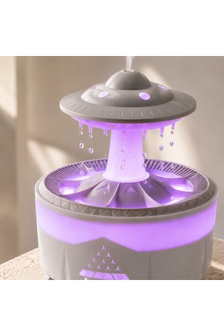 350 Ml Ufo Tasarımlı Ultrasonik Hava Nemlendirici Yağmur Efektli Gece Lambası