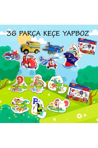 12 Set 36 Parça Tox Hayvanlar Ve Ulaşım Araçları 2+ Keçe Yapboz