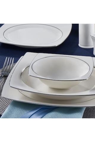 Güral Caroline 62 Parça Kare Yemek Takımı Platin File YT226