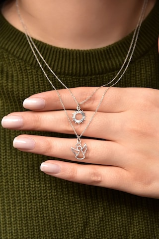 Papatya Silver 925 Ayar Gümüş Rodyum Kaplama Kristal Kesim Güneş ve Melek Asansörlü Kolye