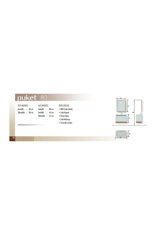 Evros Puket 80 Cm Banyo Dolabı Beyaz - Ceviz