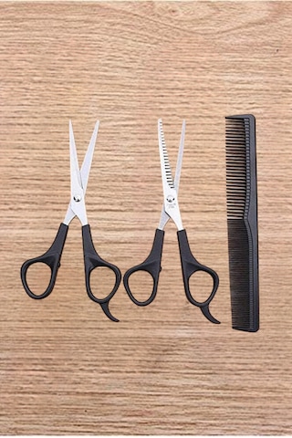 Kuyruklu 3'lü Makas Seti Evde Kolay Kesim Ara Makas Düz Makas Tar