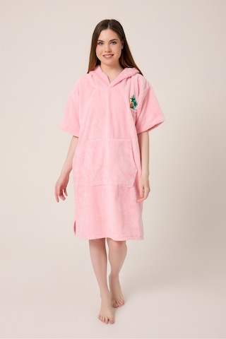 Palmiye Sörf Nakışlı Yetişkin Sörf Yazlık Panço Kapüşonlu Plaj Havlusu Pudra Pudra