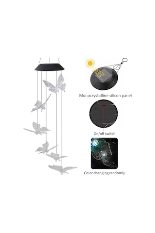 Jeehugo Güneş Enerjili Renk Değiştiren Kelebek Zil Lambası - Bahçe Ve Bahçe Dekorasyonu Işıklı Aydınlatma Kırmızı - Mavi