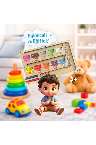 Tineke Manyetik Eğitici Renkli Sayma Eşleştirme Labirenti Eğitim Oyuncağı Ahşap Montessori Oyunu Dondurma