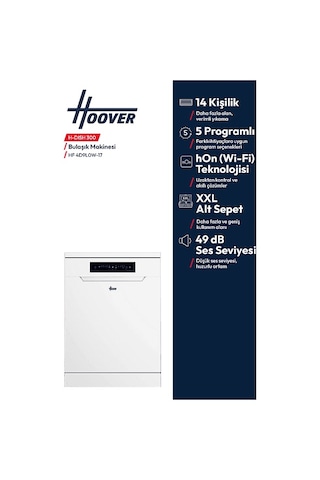 Hoover HF 4D9L0W-17 14 Kişilik 5 Programlı Wi-fi Bağlantılı Bulaşık Makinesi Beyaz
