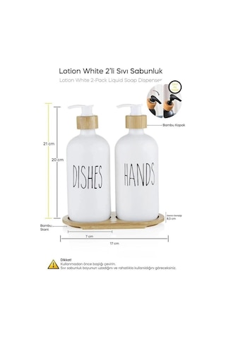 2 Li Beyaz Mutfak Sıvı Sabunluk Seti 500ml+500ml Bambu Standlı