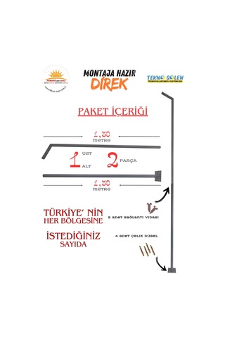 250w Solar Bahçe Lambası Ct-4641 + 3m. Lamba Direği