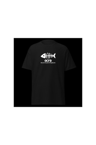 Wildstyle Ocfd Fishing Disorder Balıkçılık Esprili Kılçık Baskılı Unisex Bisiklet Yaka Pamuklu Tişört Siyah