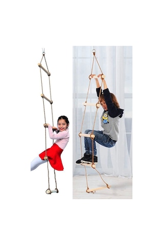 Çocuk Ahşap İp 6 Merdiven Ve Trapez Salıncak 2 Li Eğitici Settırmanma Kulesi & Trapez Jimlastik Salı