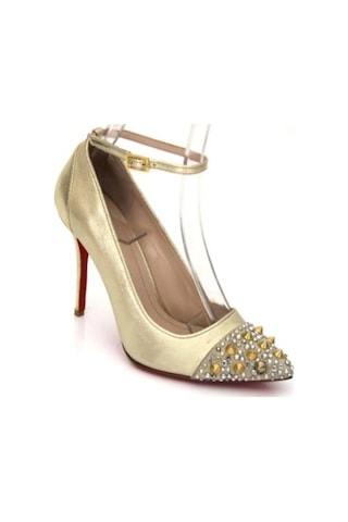 Krem Hakiki Deri Bayan Stiletto Topuklu Ayakkabı Krem