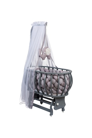 MDF, Luka Örgü Sepet Beşik + Uyku Seti + Cibinlik, Antrasit