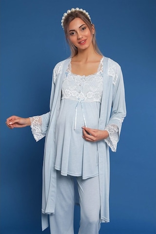 Bone Bayan Askılı 3Lü Hamile Lohusa Sabahlıklı Pijama Pudra-S Beden