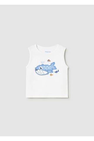 Erkek Bebek Kolsuz İnteraktif T-shirt Beyaz