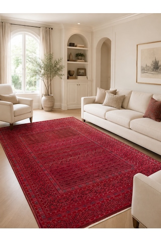 Eko Halı Pietra Pta 17 Red Sıcak Renk Tonlarını Etnik Desenlerle Buluşturan Yumuşak Tuşeli Salon Halısı Oturma Odası Halısı Mutfak Halısı Modern Makine Halısı Kırmızı