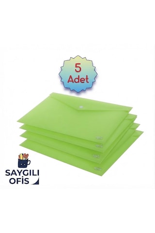 Saygılıofis Yeşil A4 Çıtçıtlı Dosya Şeffaf Renkli Zarf Dosya 5 Adet 20x30 Cm Çıt Çıtlı Dosya