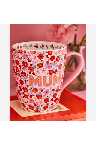 Çiçekli Pembe Stoneware Kupa 375 Ml
