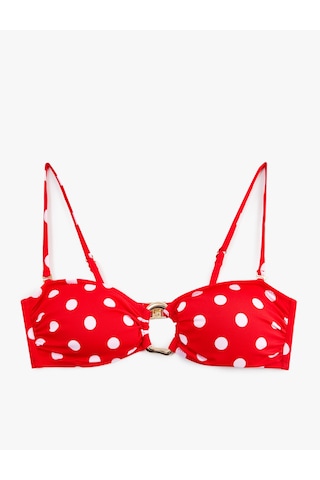 Koton Koton X Sibil Çetinkaya - Halka Detaylı Puantiyeli Straplez Bikini Üstü Çıkarılabilir Askılı Kırmızı Desenli 6sak10245mm