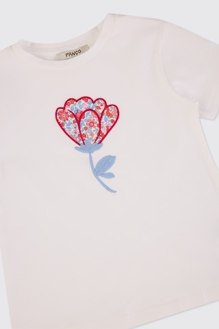 Made With Liberty Fabric Liberty Kumaş Kız Çocuk Nakışlı Tişört Krem