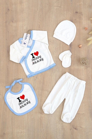 Sitilin Erkek Bebek Natural Pamuk Kumaş 5 Li Hastane Çıkışı Seti Stl6796 Baskılı